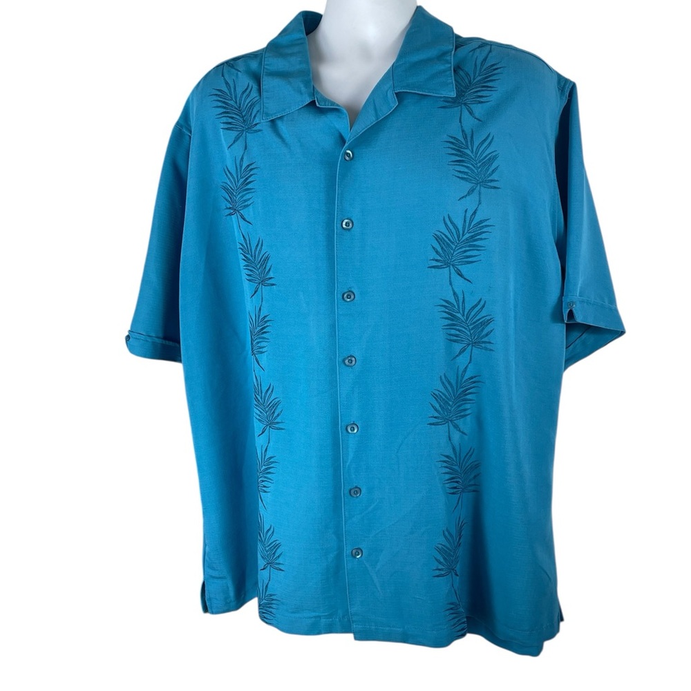 Cubavera Men's Teal Palm Print Camp Shirt, Size 2‎ XL Tall